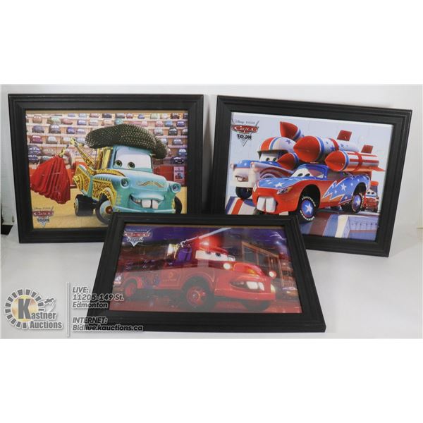 LOT OF 3 FRAMED CARS PYUZZLES