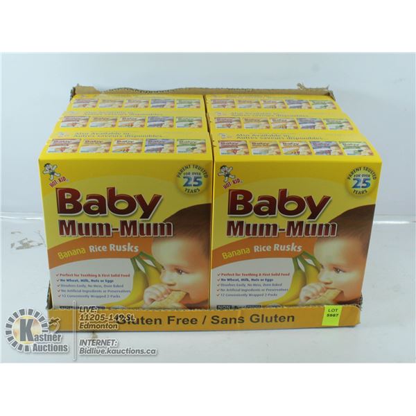 6 BOXES OF BABY MUM-MUM BANANA RICE RUSKS.
