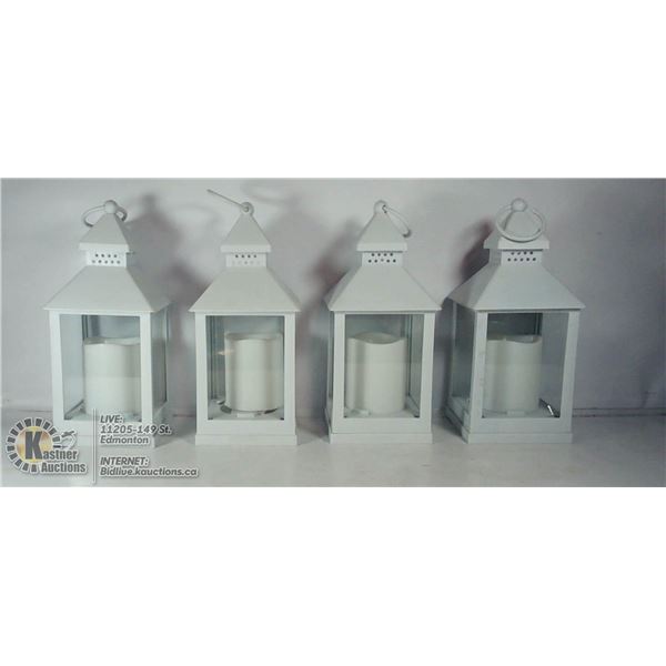 LOT OF 4 DECORATIVE CANDLE LANTERNS, BATTERY