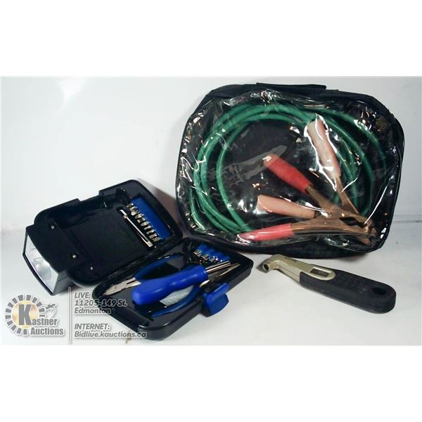 AUTO SAFETY LOT: INCLUDES BOOSTER CABLES, TOOLSET