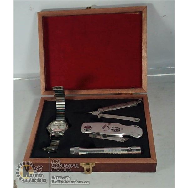 TOOLWORX 4PC SET: INCLUDES WATCH, KNIFE, MULTITOOL