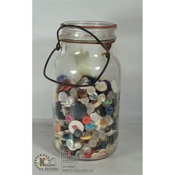 ANTIQUE JAR FULL OF BUTTONS