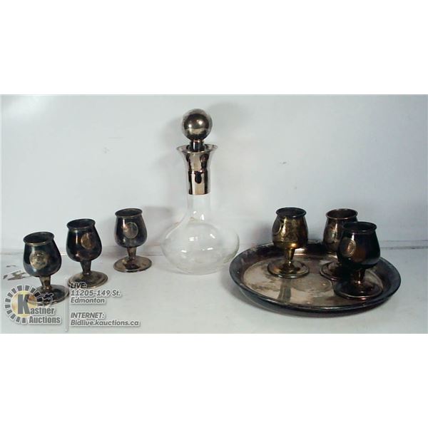 VINTAGE 8PC STAINLESS DECANTER SET