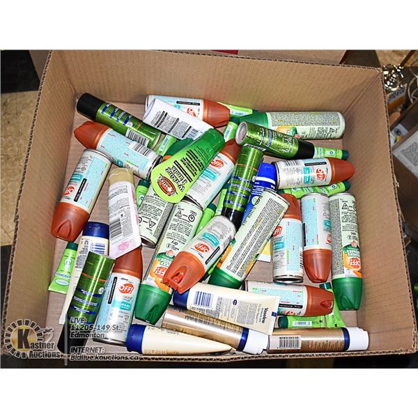 FLAT LOT OF SKIN CARE AND VARIOUS TRAVEL BOTTLES