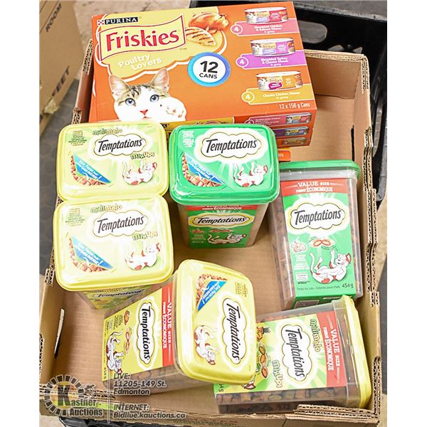 FLAT LOT OF CAT FOOD AND TREATS