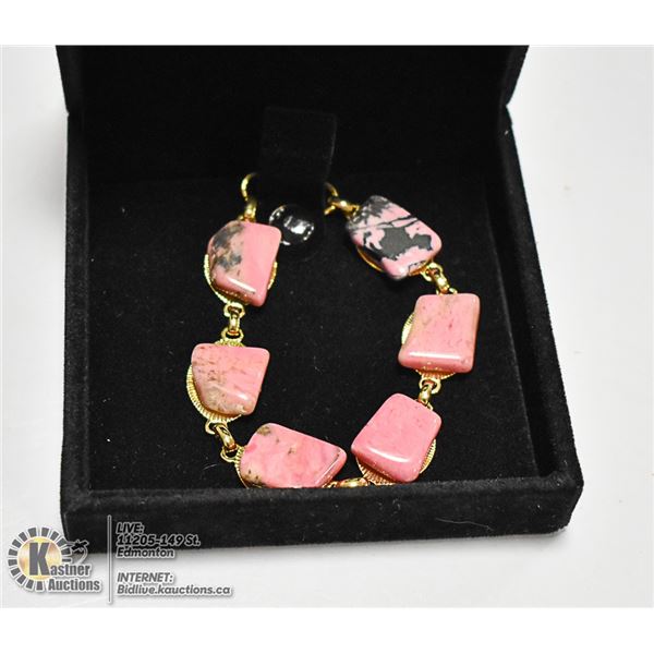 PINK STONE BRACELET WITH GOLD TONED BAND