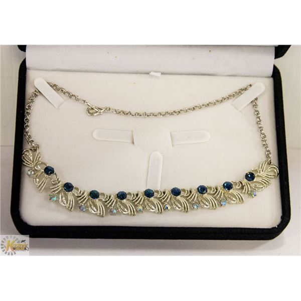 SILVER TONED NECKLACE WITH BLUE & MULTI COLOR