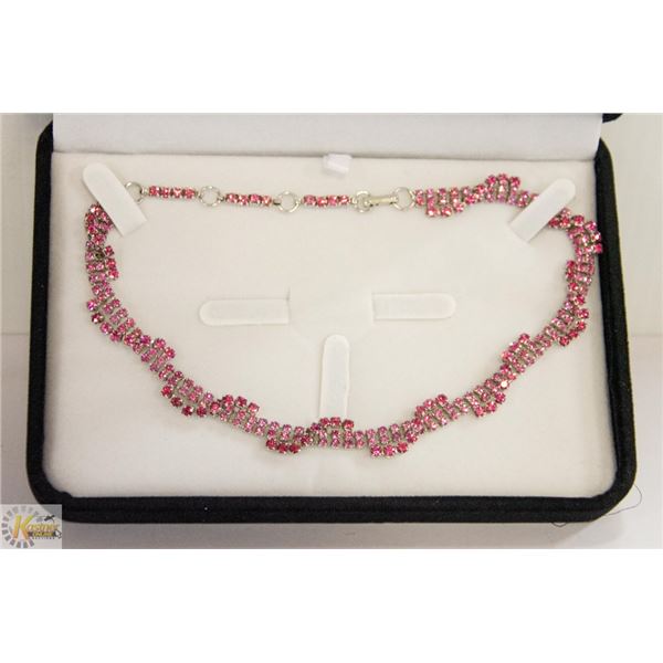PINK RHINESTONE SWIRL NECKLACE
