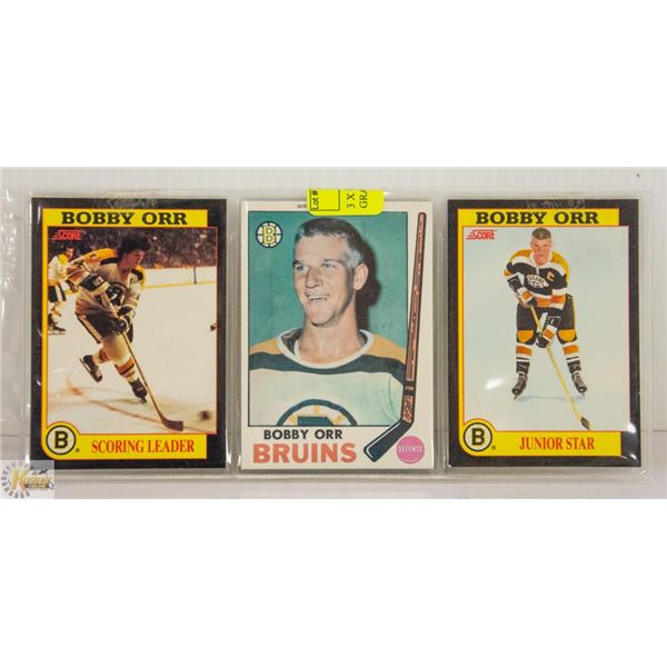 3 X BOBBY ORR BRUINS CARDS HIGH GRADE