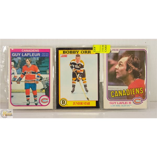 3 X HOF ORR LAFLEUR VINTAGE CARDS HABS BRUINS