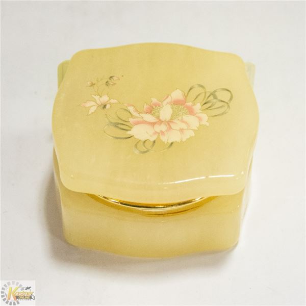 GENUINE ALABASTER JEWELRY BOX WITH FLORAL DECO,
