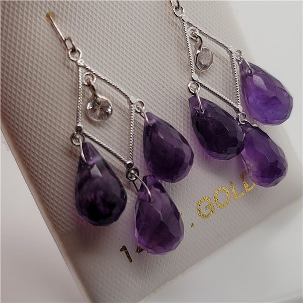BZ337-31 14K  AMETHYST  WHITE SAPPHIRE EARRINGS