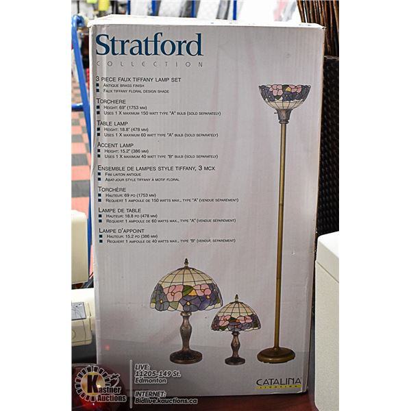 NEW STRATFORD 3 PIECE TIFFANY LAMP SET