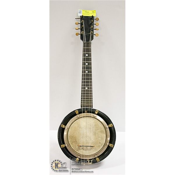 VINTAGE BLACK BANJO, STICKER ON THE SIDE IS DATED