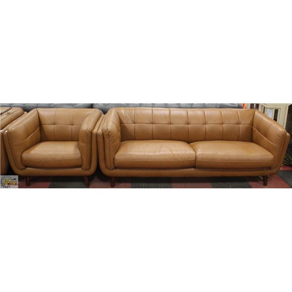 GENUINE LEATHER DOWN FILLED SOFA W/ CHAIR