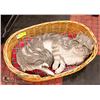 Image 1 : LIFE SIZE CAT STATUE IN WICKER BED - SUNFADED