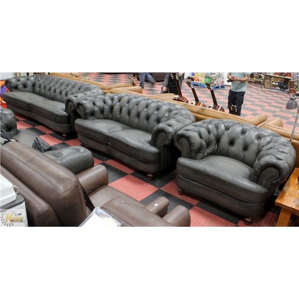 DELUXE GENUINE LEATHER NAILHEAD SOFA W/LOVESEAT &
