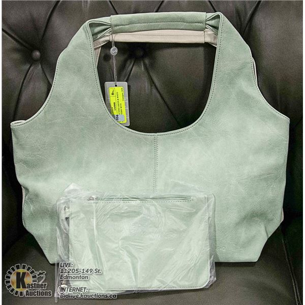 NEW TWO TONE GREEN & WHITE LADIES PURSE WITH