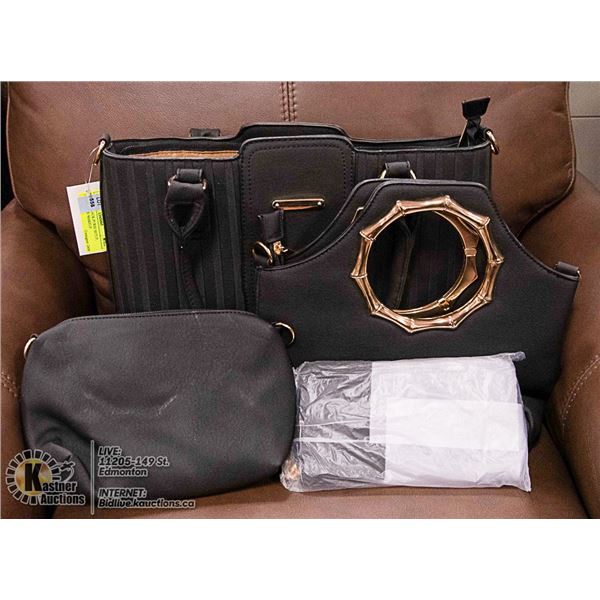 NEW 4PC BLACK PURSE SETUP, COMES WITH MAKEUP