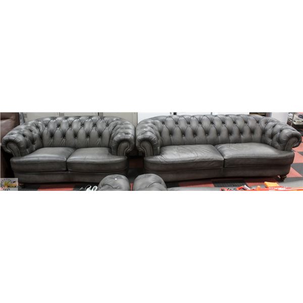 SHOWHOME GENIUNE LEATHER NAILHEAD SOFA W/LOVESEAT