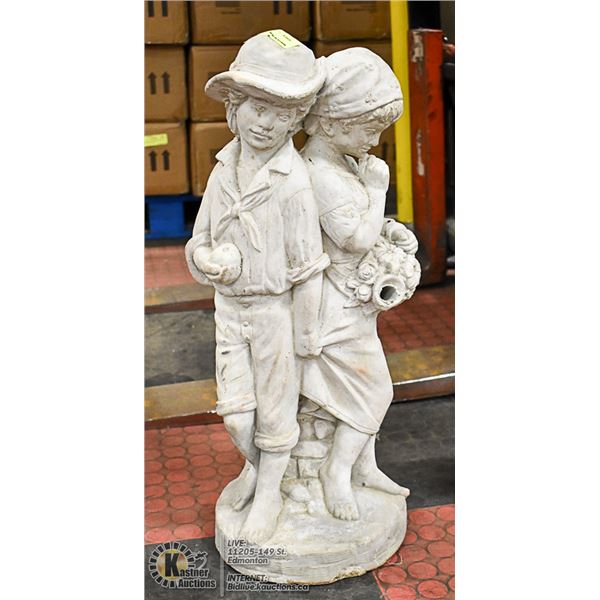 CONCRETE BOY & GIRL STATUE, 24" TALL