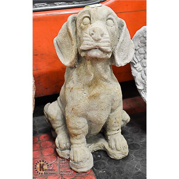 CONCRETE PUPPY DOG STATUE, 15" TALL