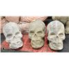 Image 1 : LOT OF 3 CONCRETE SKULL ORNAMENTS, 8" TALL