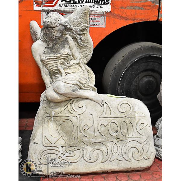 CONCRETE ANGEL WELCOME STATUE,  20" TALL