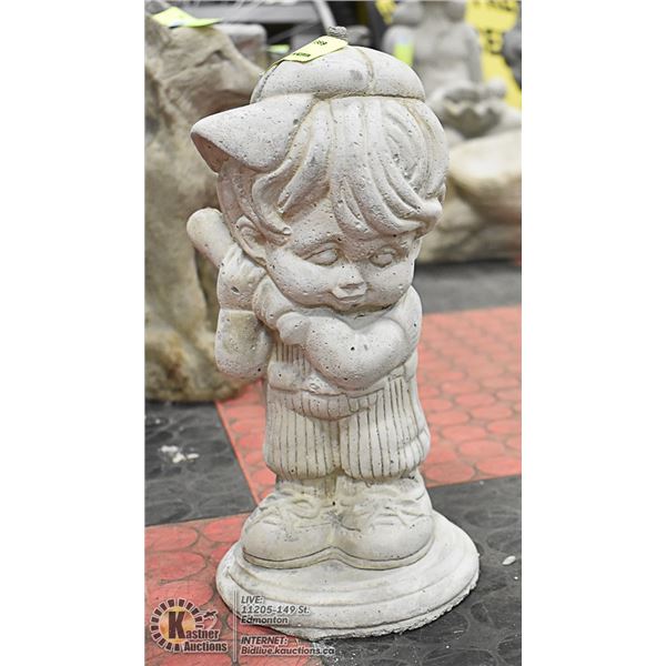CONCRETE BOY BASEBALL PLAYER STATUE,  11" TALL