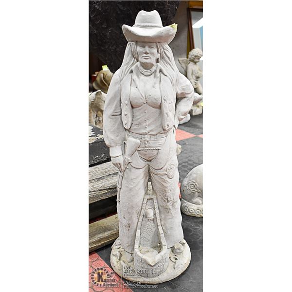 CONCRETE COWGIRL STATUE ,  26" TALL