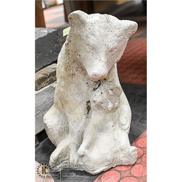 CONCRETE BEAR & CUB STATUE ,  11" TALL