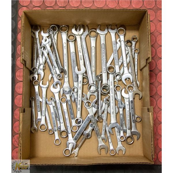 FLAT OF 45 PLUS WRENCHES VARIOUS SIZES AND MAKERS
