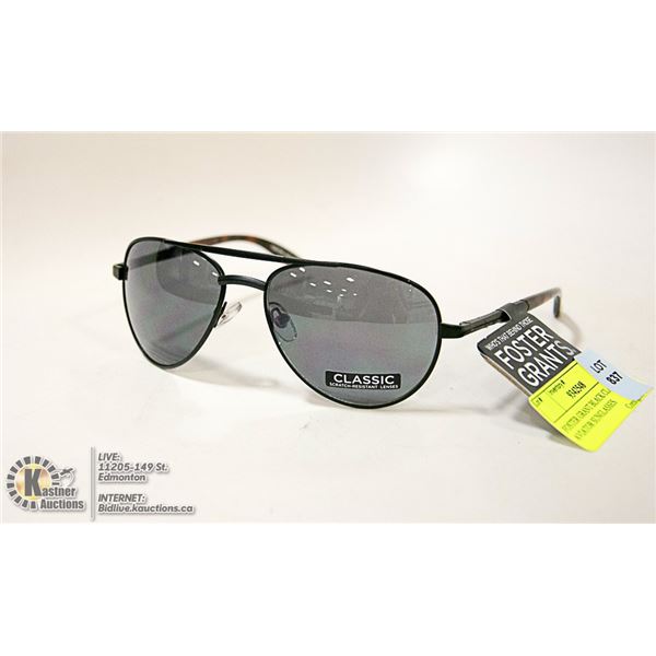 FOSTER GRANT BLACK CLASSIC AVIATOR SUNGLASSES