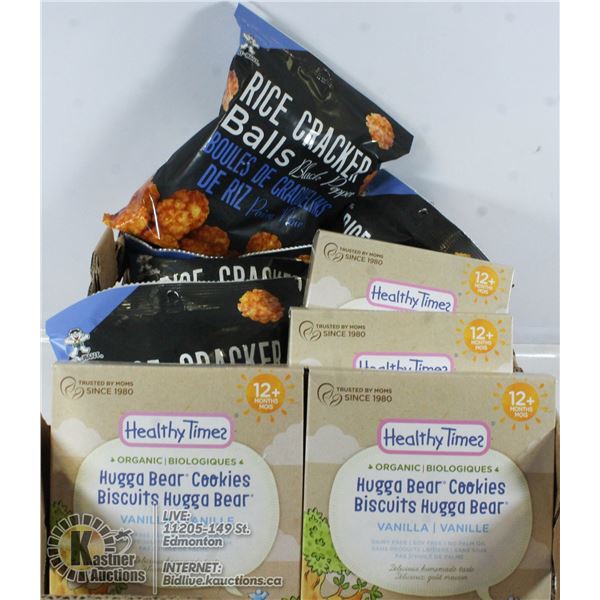 4 NEW BOXES OF HUGGABEAR COOKIES & 4 BAGS OF BLACK