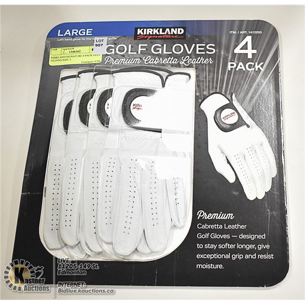 KIRKLAND SIGNATURE 4 PACK GOLF GLOVES SIZE: L