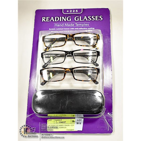 READING GLASSES 3 PACK +2.25 HAND MADE TEMPLES