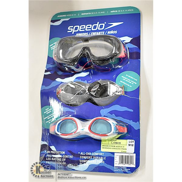 SPEEDO JUNIOR AGES 6-14 SWIMMING GOGGLES 3 PACK