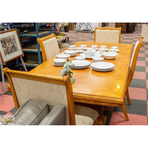 SOLID WOOD TABLE WITH 4 WOOD AND PADDED CHAIRS