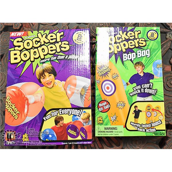 LOT OF 2 NEW " SOCKER BOPPERS" TOYS; POP BAG &