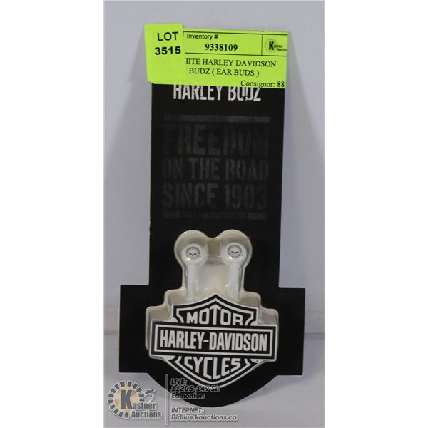 NEW WHITE HARLEY DAVIDSON HARLEY BUDZ ( EAR BUDS )