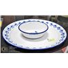 Image 1 : BLUE AND WHITE IKEA ENAMEL TRAY & PIERCED BOWL -
