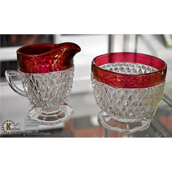 VINTAGE INDIANA GLASS RUBY FLASHED CREAM & SUGAR