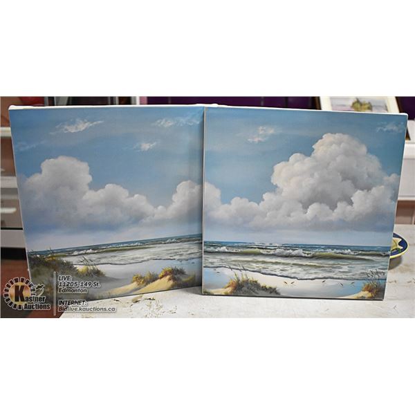 PAIR OF BEACH SCENE PICTURES APPROX 11" SQUARE