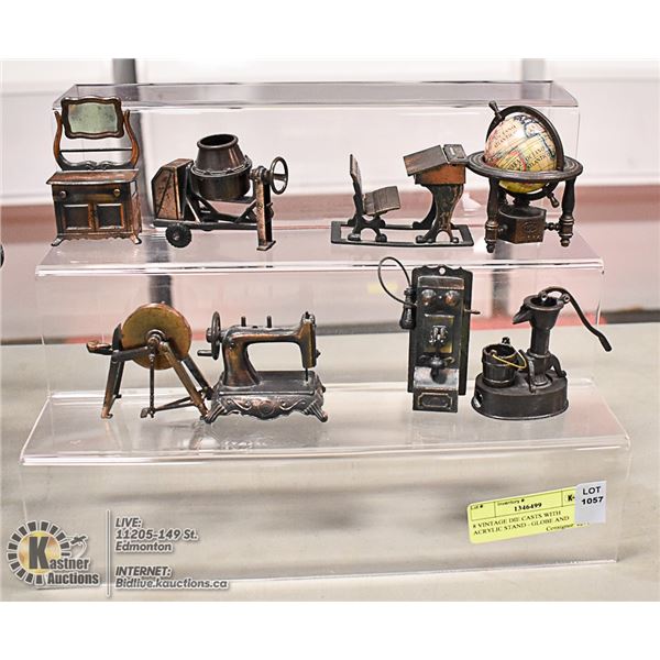 8 VINTAGE DIE CASTS WITH ACRYLIC STAND - GLOBE AND