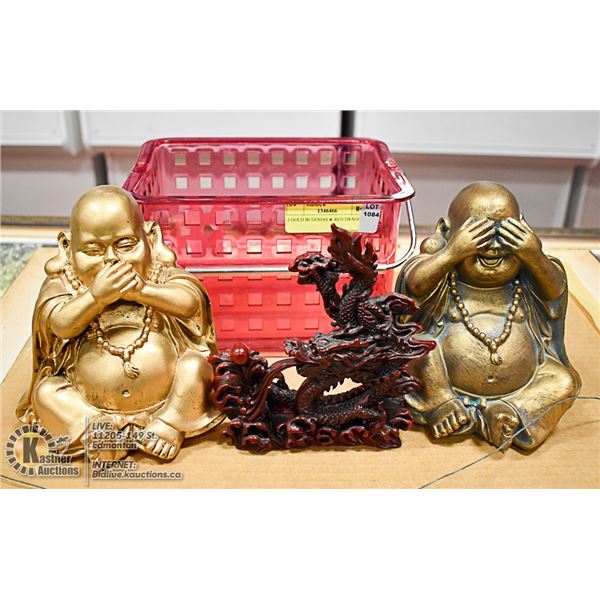 2 GOLD BUDDHAS & RED DRAGON