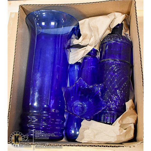 LOT- COBALT GLASS INCL. ANTIQUE MEDICINE BOTTLE