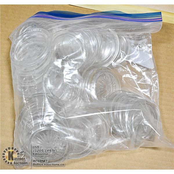 BAG OF 34 GLASS JAR LIDS