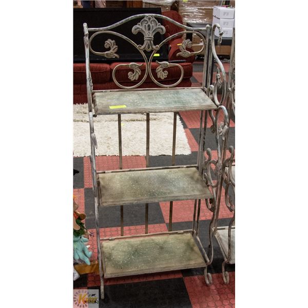 4 FT TALL WOOD AND METAL DECOR SHELF