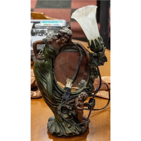 VINTAGE ART DECO LAMP (WORKING) AND MIRROR