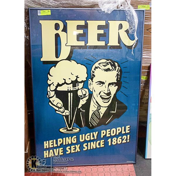 "BEER" GLASS PICTURE 36" X 24"